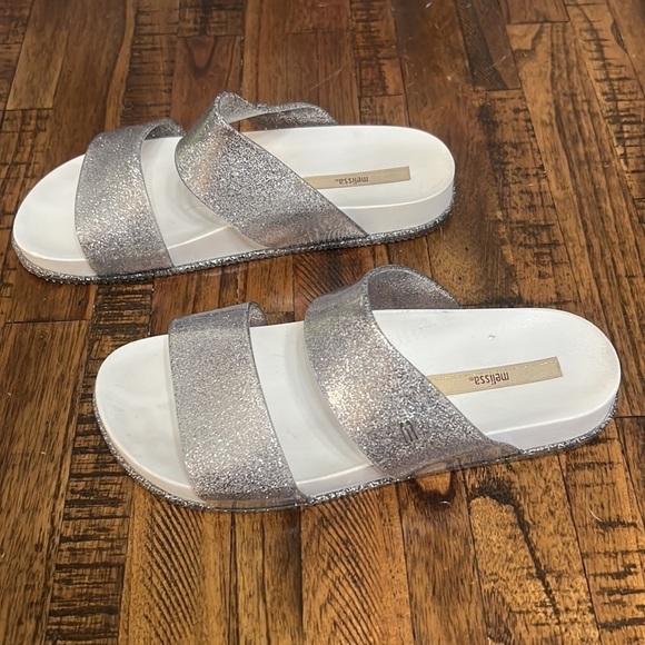 Melissa Cosmic Women glitter silver double strap slides slip on shoes size 6 - Picture 4 of 13